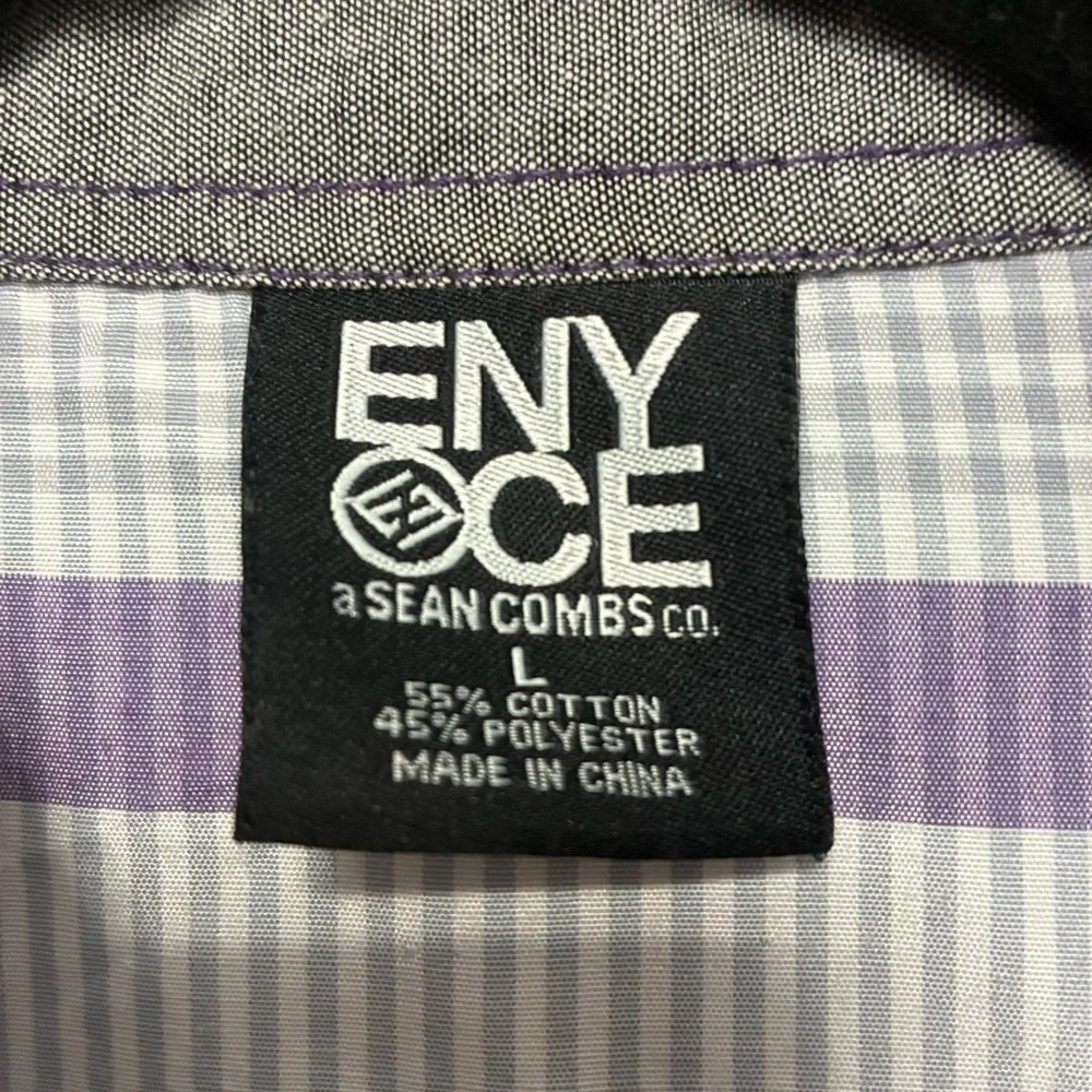 VTG Y2K Enyce Plaid Button‎ Up Short Sleeve Shirt Purple Gray Size L